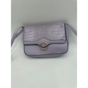 La Terre Lavender Lilac Croc Embossed Saddle Crossbody Bag Gold Ring Hardware